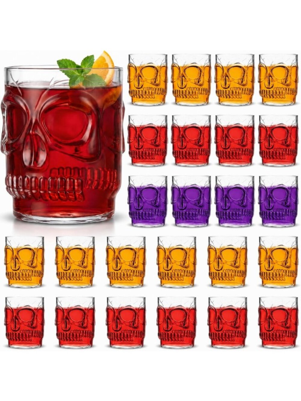 24 Pc Skull Glasses Set - Clear Plastic Cups for Halloween Parties & Drinks